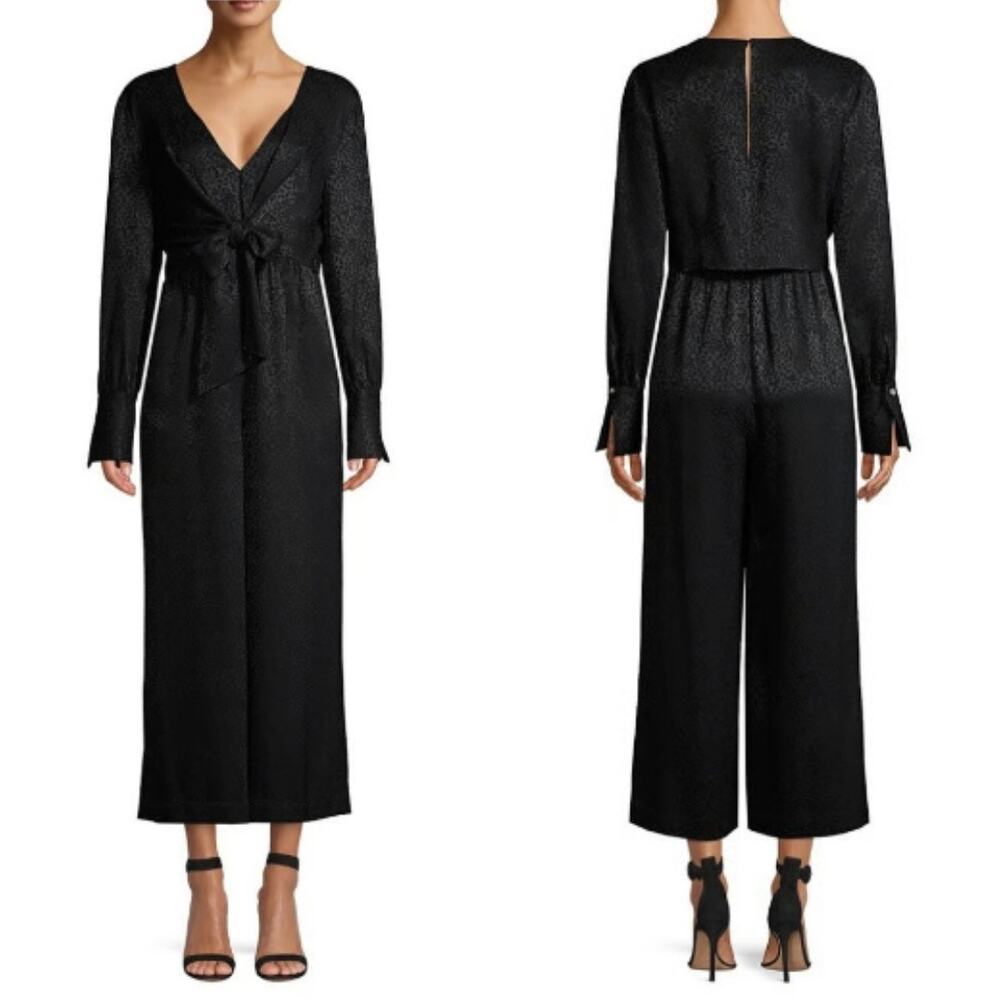 NWOT Kate Spade Black Jacquard Tie Front Jumpsuit (Sz 6)